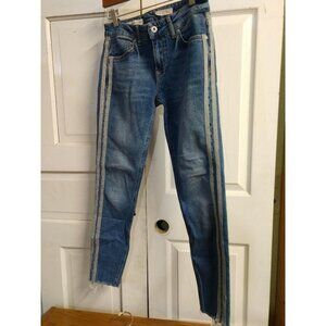Pilcro & The Letterpress High-Rise Distressed Blue Denim Jeans W/ Side Stripes